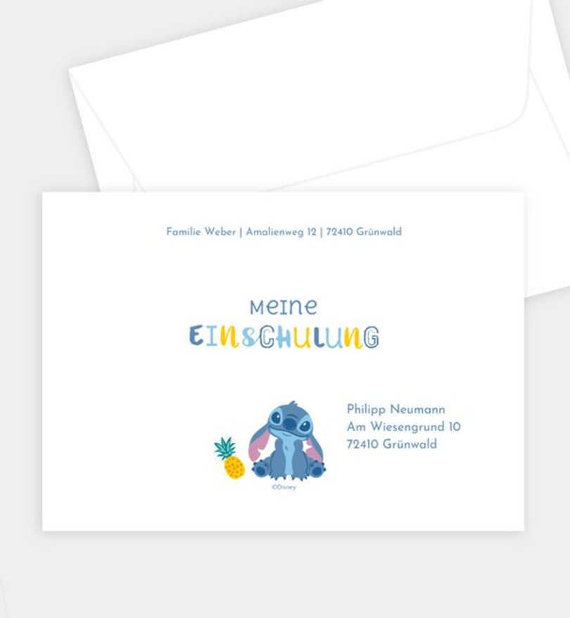 Briefumschlag Einschulung Stitch · S is for Stitch