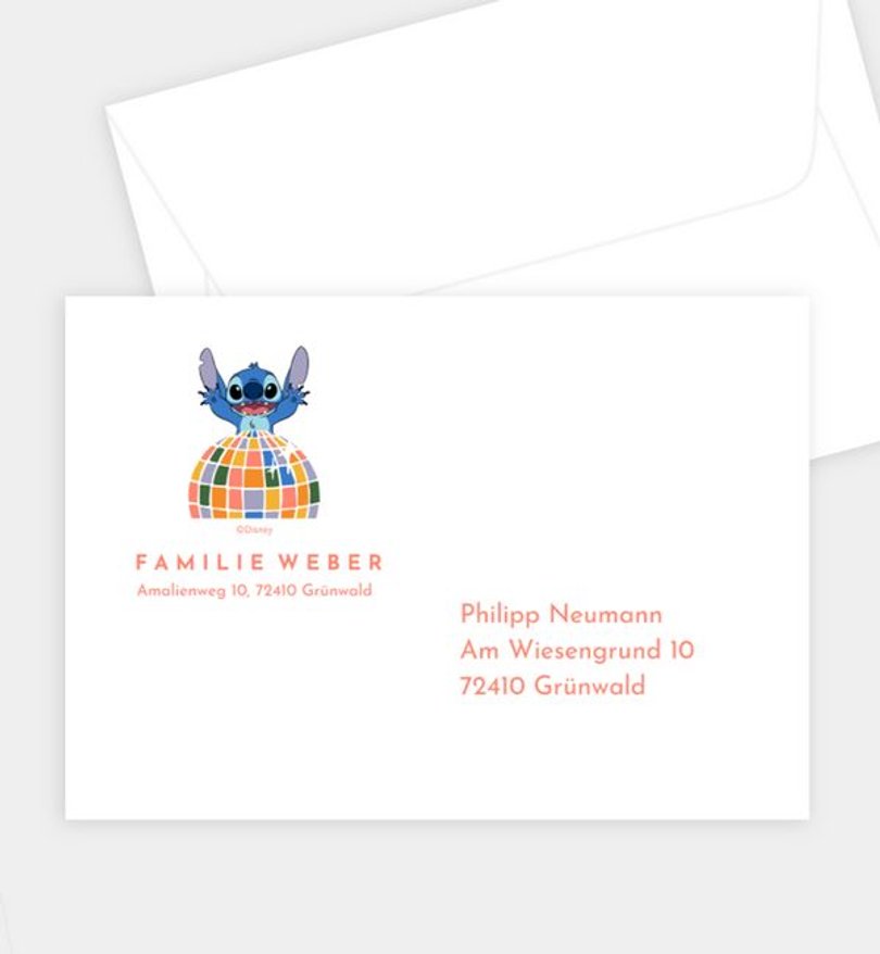 Briefumschlag Kindergeburtstag Stitch · Movin' & Groovin'
