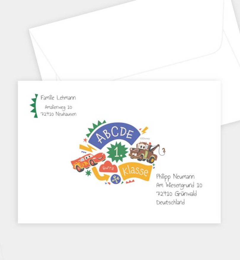 Briefumschlag Einschulung Cars · Colorful Start