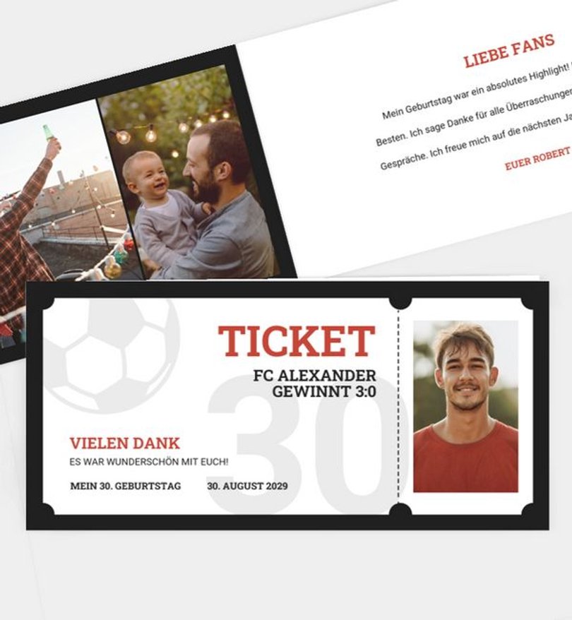 Dankeskarte Geburtstag Soccer Ticket