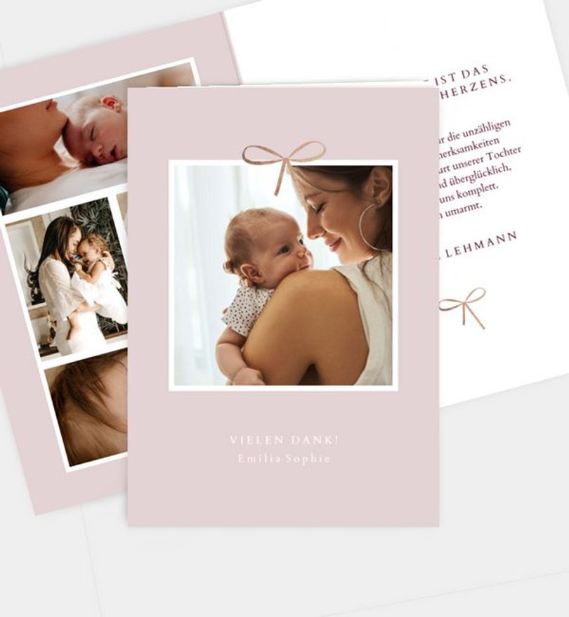Dankeskarte Geburt Baby Bow