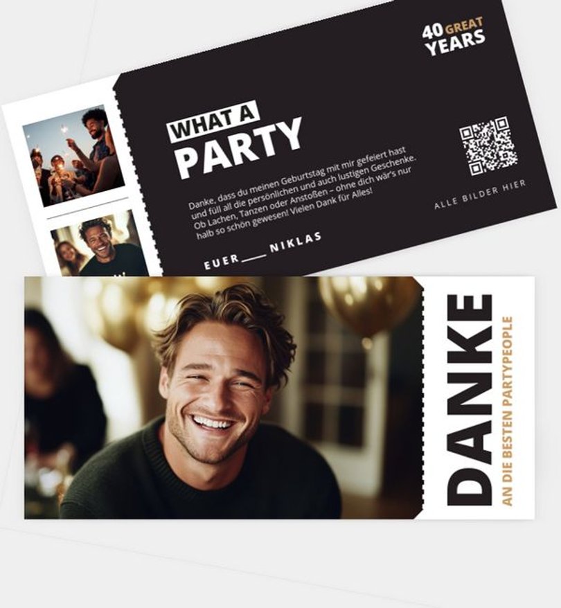 Dankeskarte Geburtstag Party Ticket