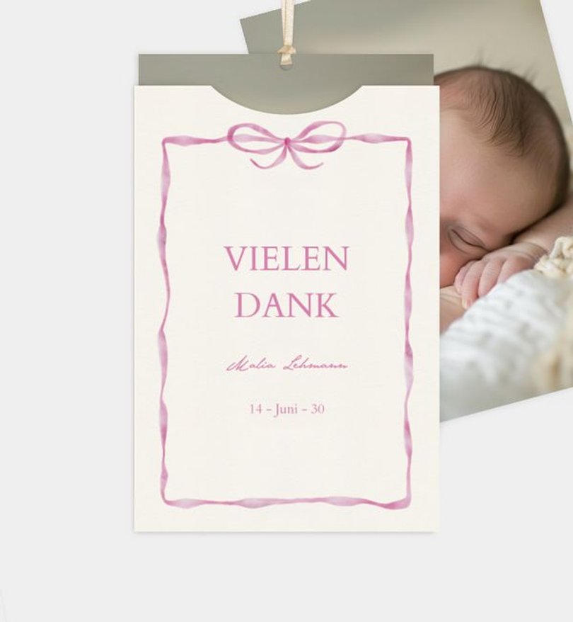 Dankeskarte Geburt Preppy Bow