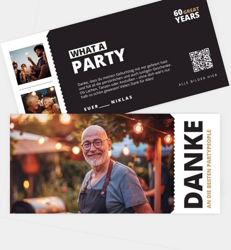 Dankeskarte Geburtstag Party Ticket
