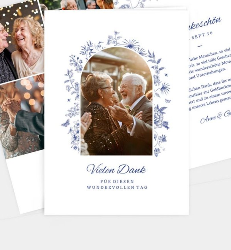Dankeskarte Goldene-Hochzeit Classic Blue
