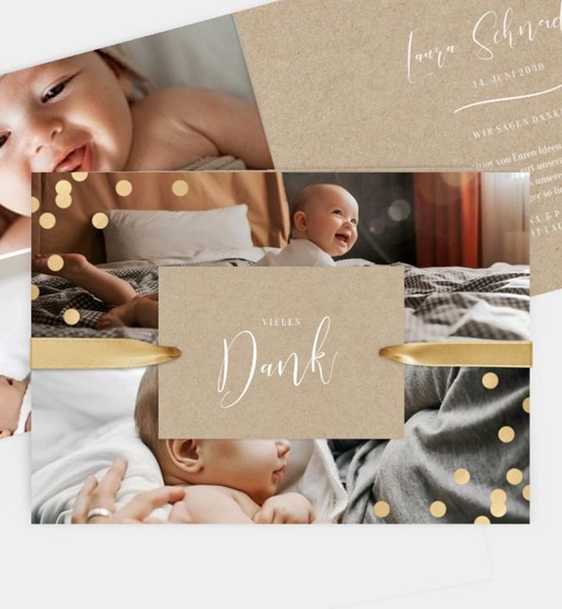 Dankeskarte Geburt Golden Confetti · Crafty