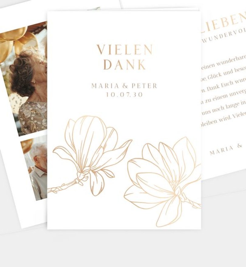Dankeskarte Goldene-Hochzeit Golden Flower