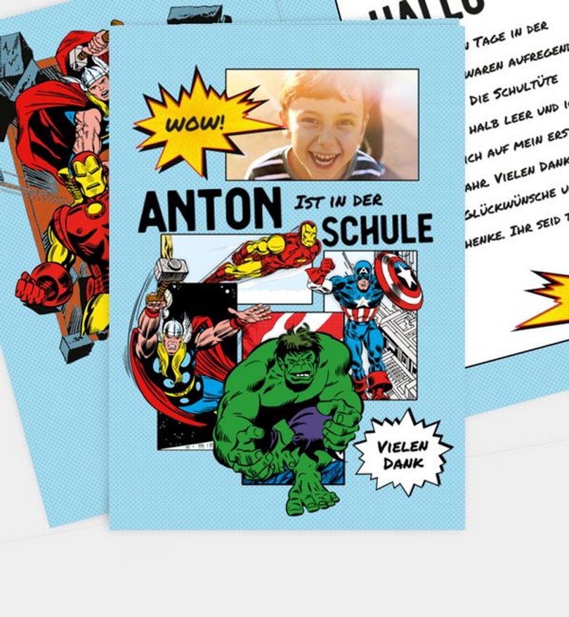 Dankeskarte Einschulung MARVEL · Avengers