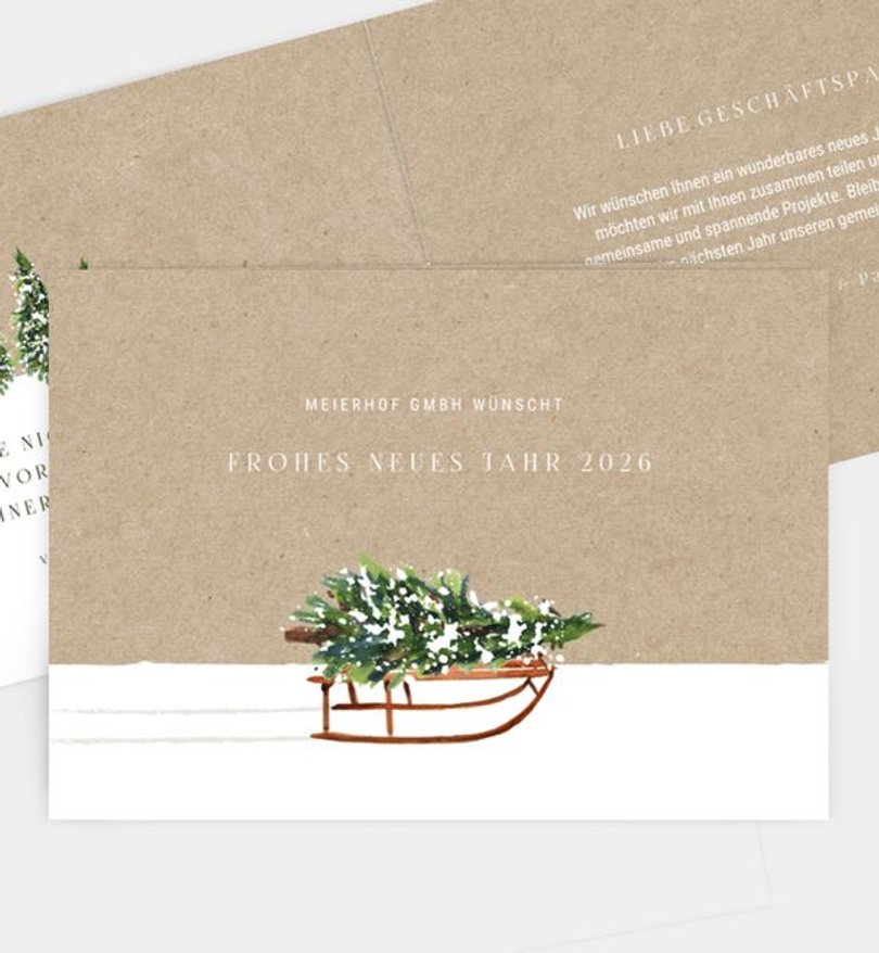 Neujahrskarte Geschรคftlich Schlitten ยท Vintage