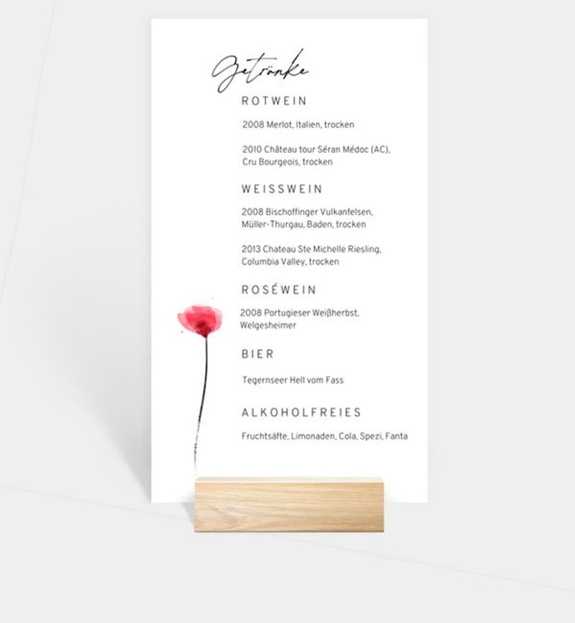 Menükarte Geburtstag Mohn