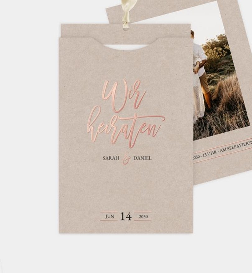 Einladungskarte Hochzeit Rosegold · Crafty