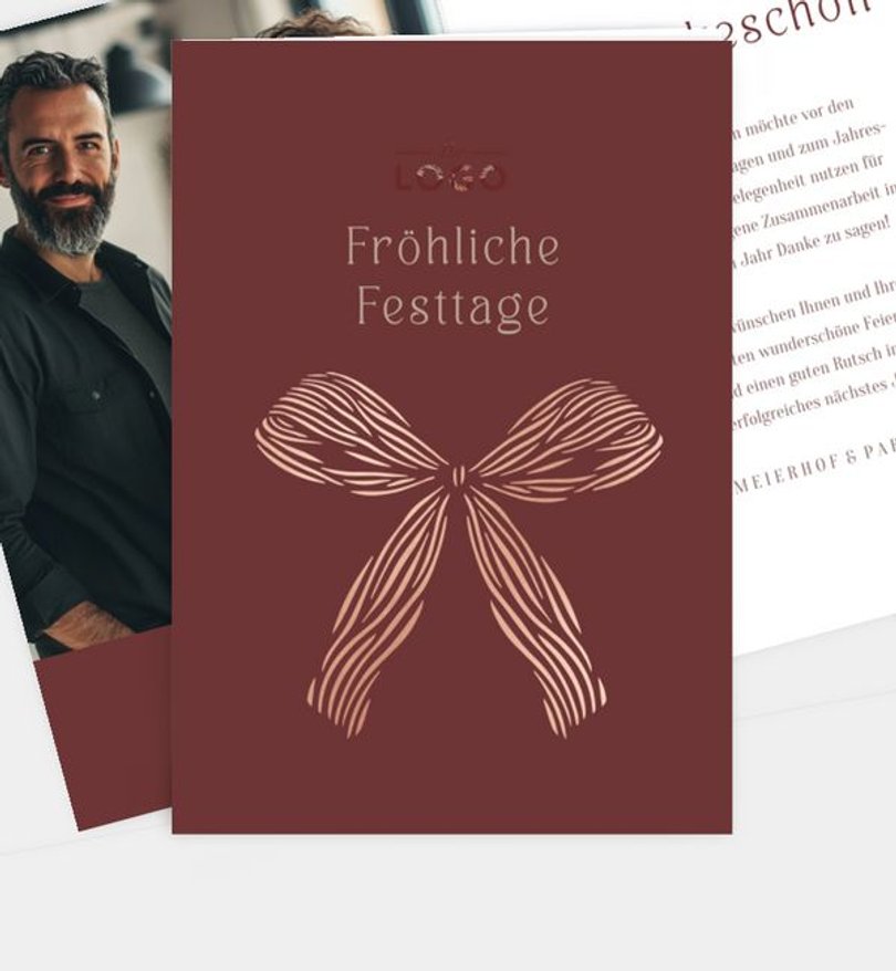 Weihnachtskarte Weihnachten geschäftlich Retro Schleife
