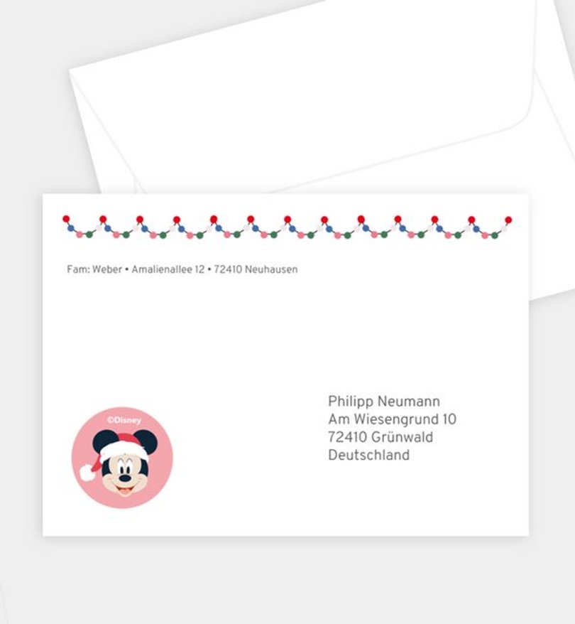 Briefumschlag Weihnachten Micky Maus & Freunde · Warm wishes