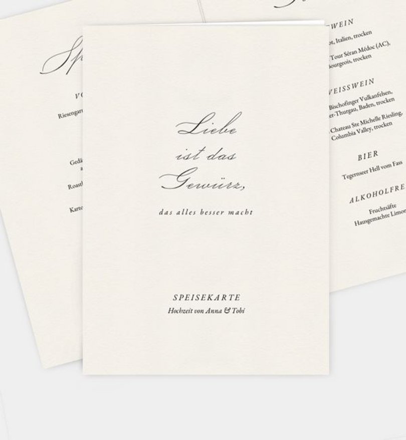 Menükarte Hochzeit Elegant Script