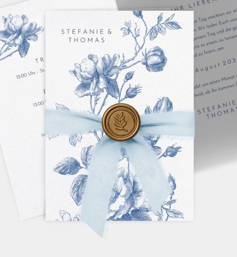 Einladungskarte Hochzeit Blue Ornament