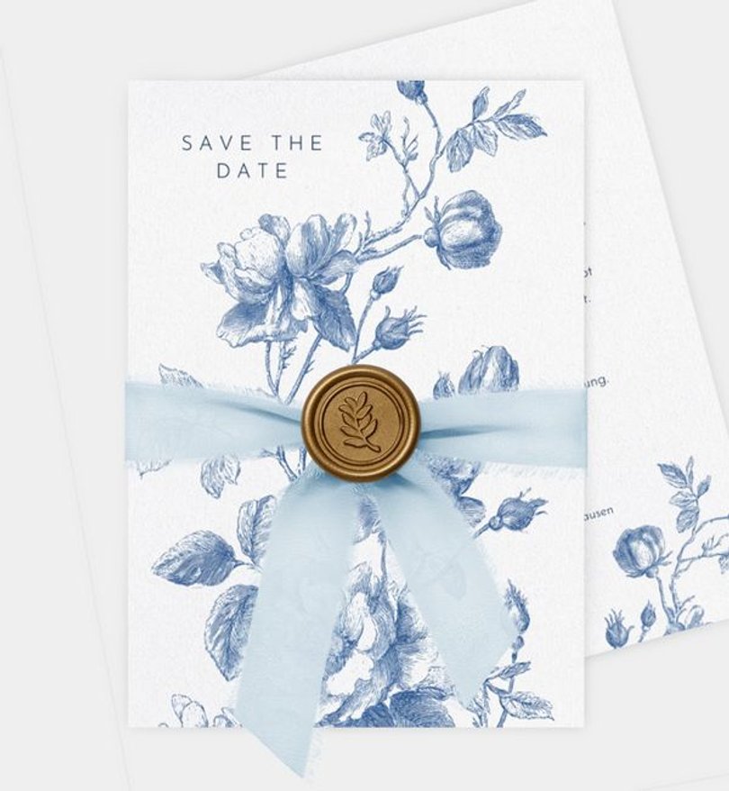 Save-The-Date Karte Hochzeit Blue Ornament