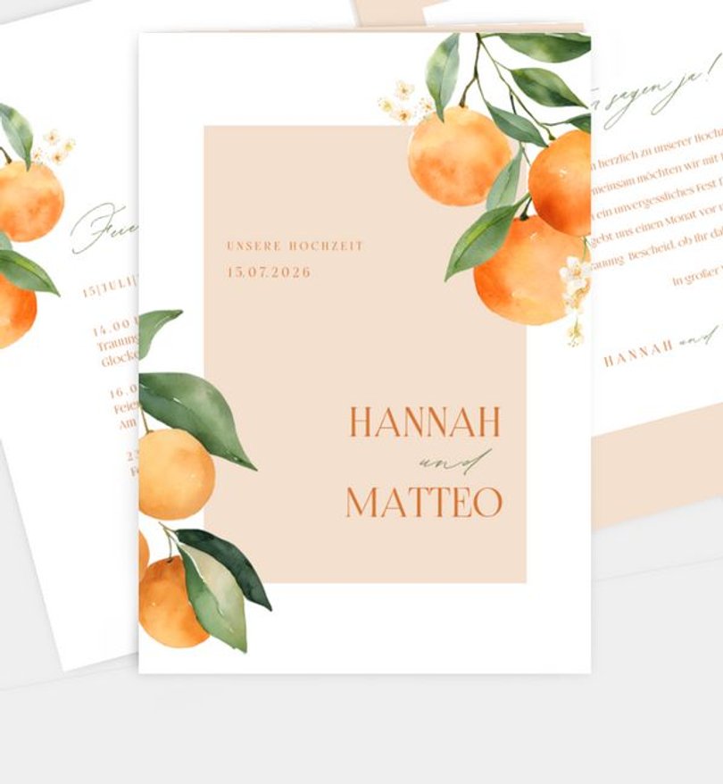 Einladungskarte Hochzeit Orange Blossom