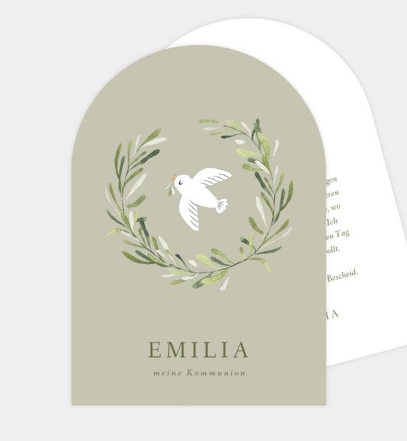 Einladungskarte Kommunion Olive & Bird
