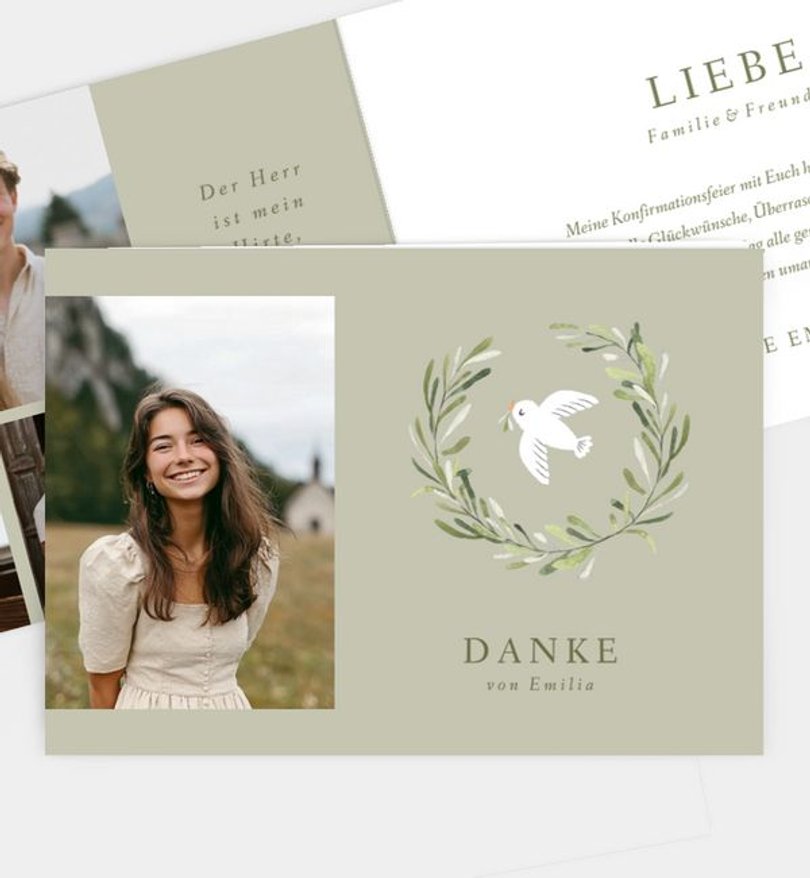 Dankeskarte Konfirmation Olive & Bird