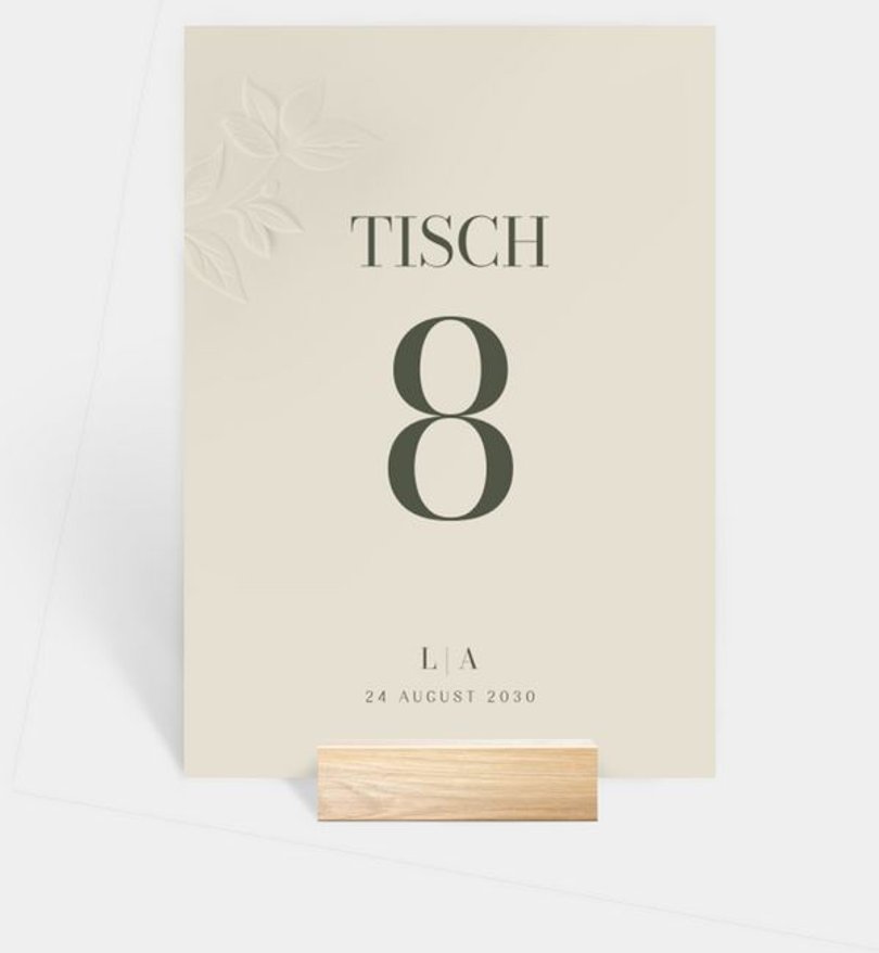 Tischnummer Hochzeit Botanical Garden · Prägeoptik