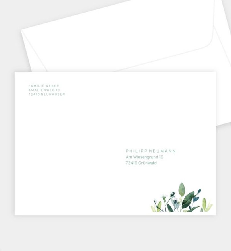 Briefumschlag Taufe Green bouquet