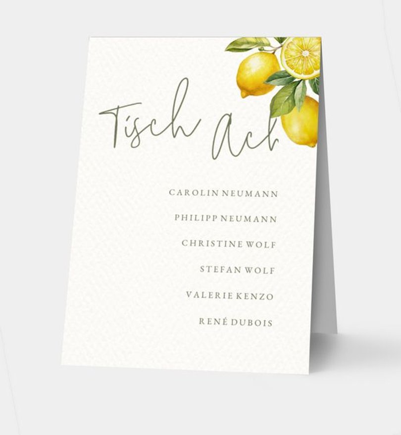 Gruppentischkarte Hochzeit Lemon Summer