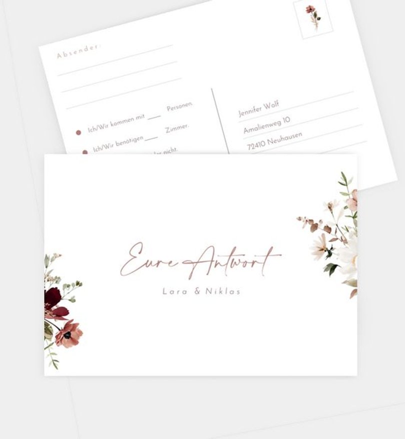 Antwortkarte Hochzeit Blumenstrauß