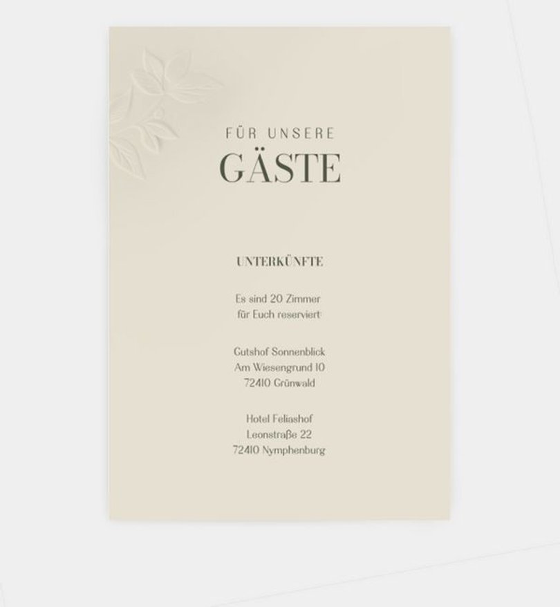 Einlegeblatt bedruckt Hochzeit Botanical Garden · Prägeoptik