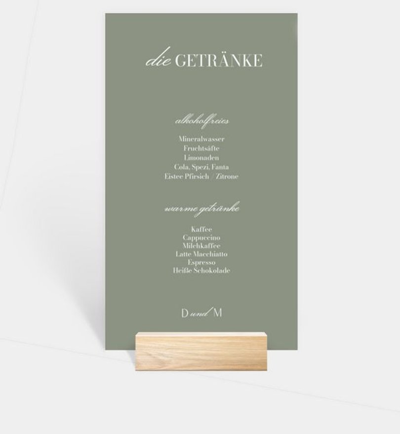 Getränkekarte Hochzeit Sanfte Natur