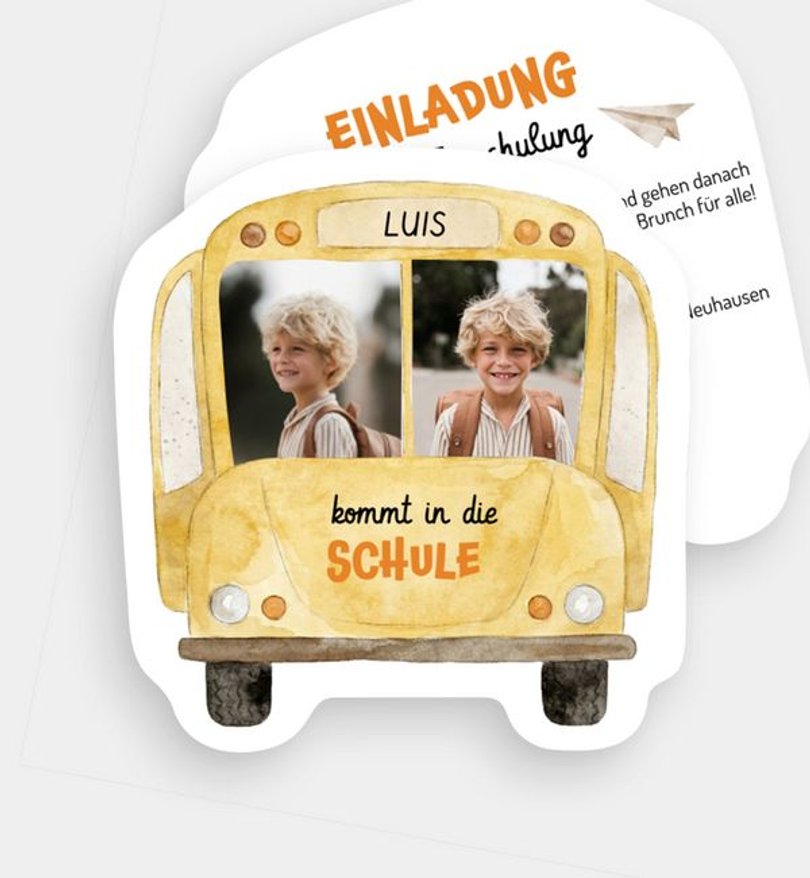 Einladungskarte Einschulung Schulbus