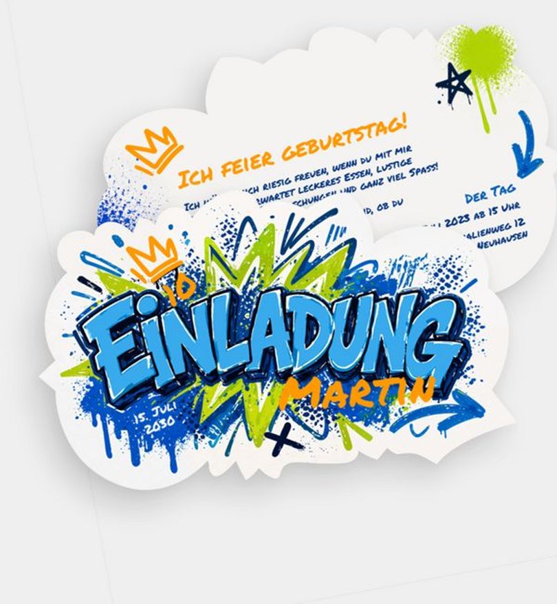 Einladungskarte Kindergeburtstag Graffiti