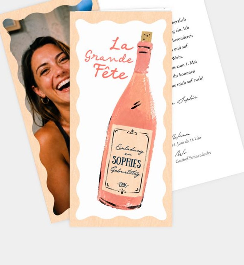 Einladungskarte Geburtstag Weinflasche