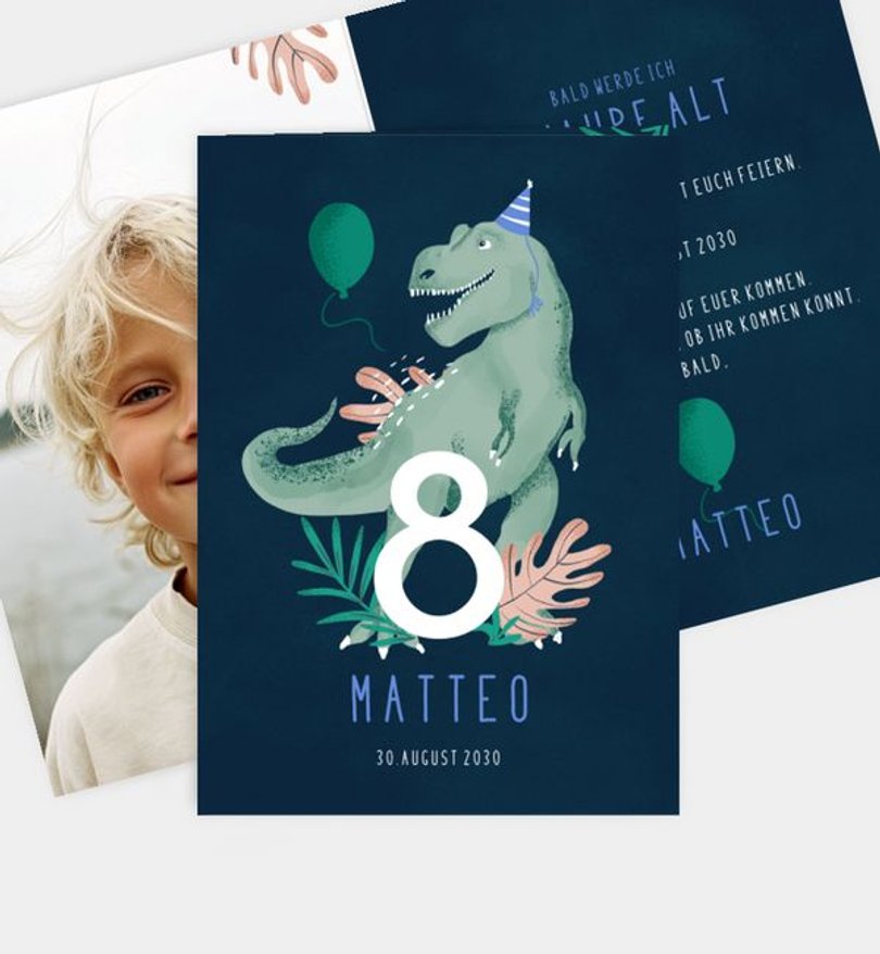 Einladungskarte Kindergeburtstag Tyrannosaurus · UNICEF