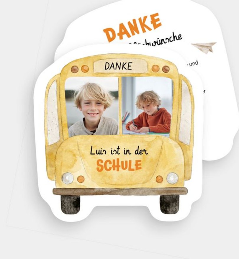 Dankeskarte Einschulung Schulbus
