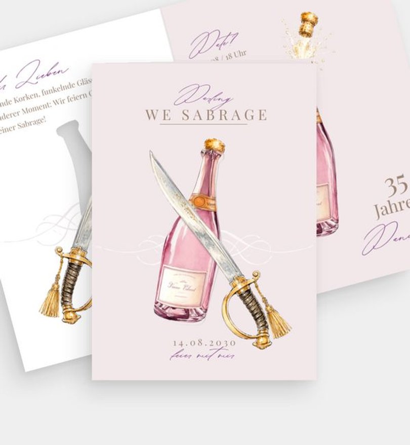 Einladungskarte Geburtstag Champagner Sabrage