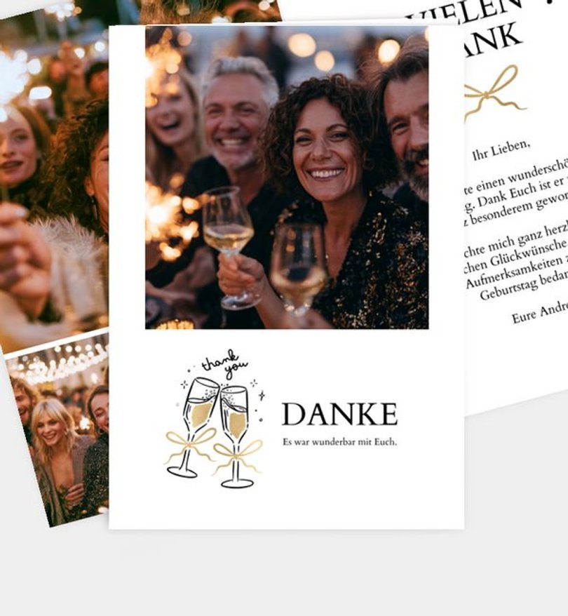 Dankeskarte Geburtstag Sektgläser
