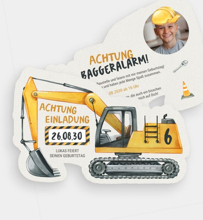 Einladungskarte Kindergeburtstag Auf der Baustelle