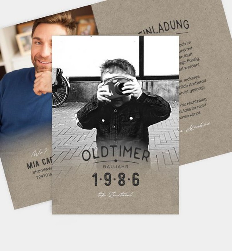 Einladungskarte Geburtstag Nostalgie · Crafty