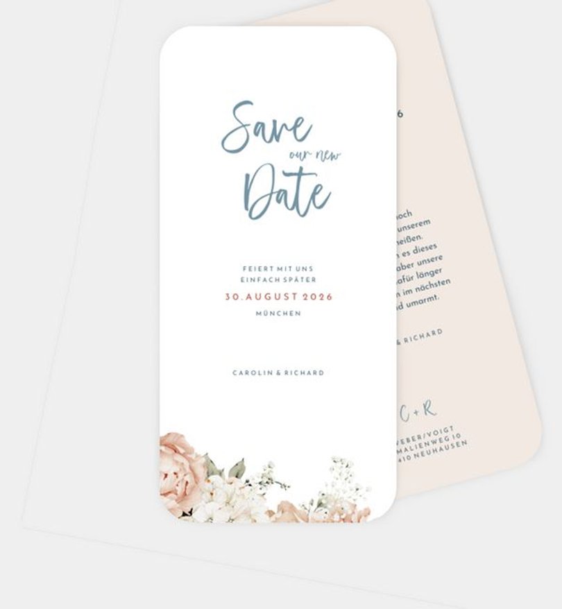 Change-The-Date Karte Hochzeit Celebrate love