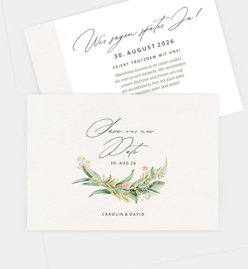 Change-The-Date Karte Hochzeit Besondere Freude
