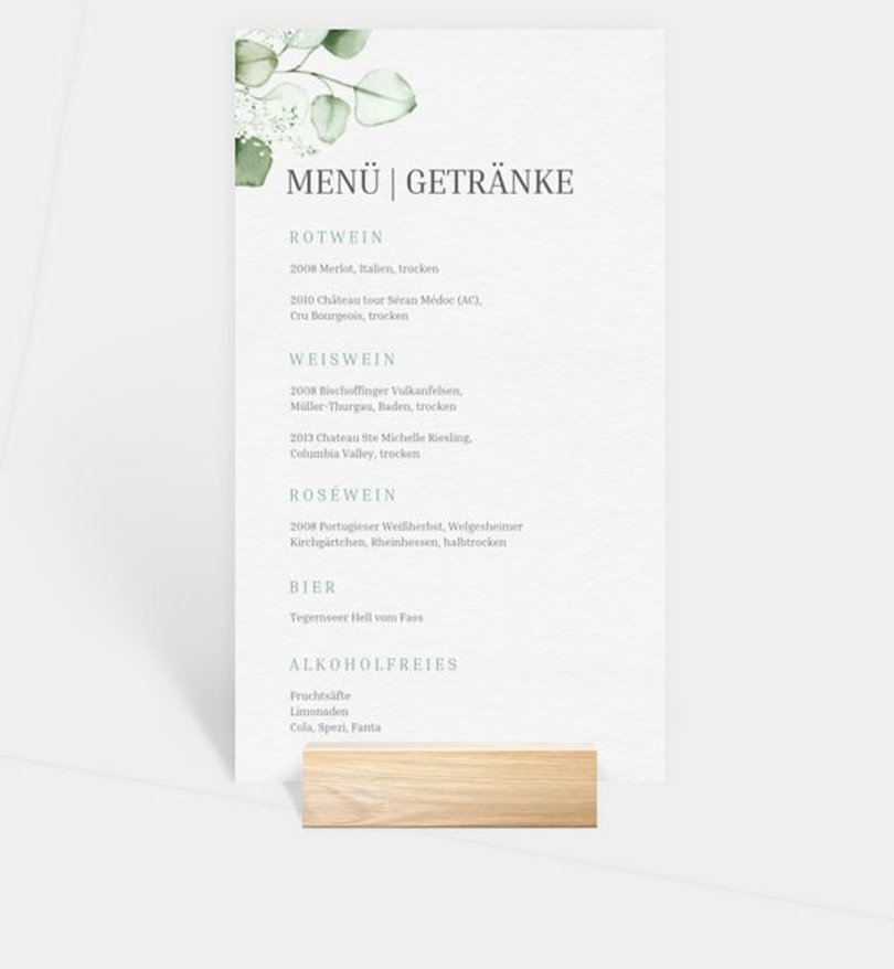 Menükarte Hochzeit Sweet Eucalyptus