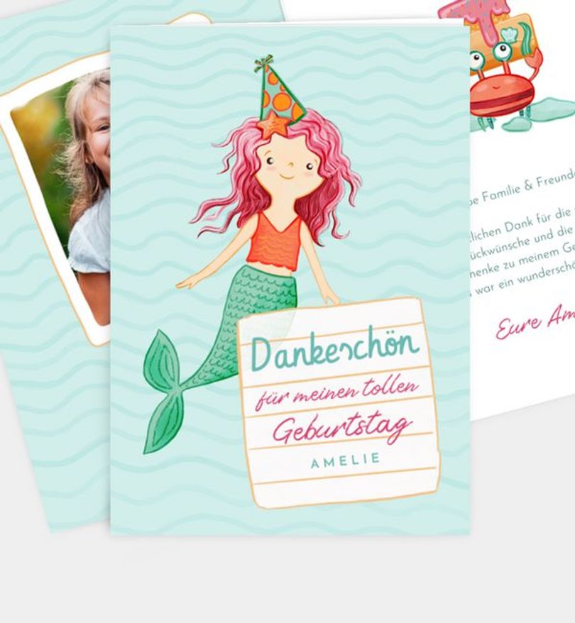 Dankeskarte Kindergeburtstag Meermädchen