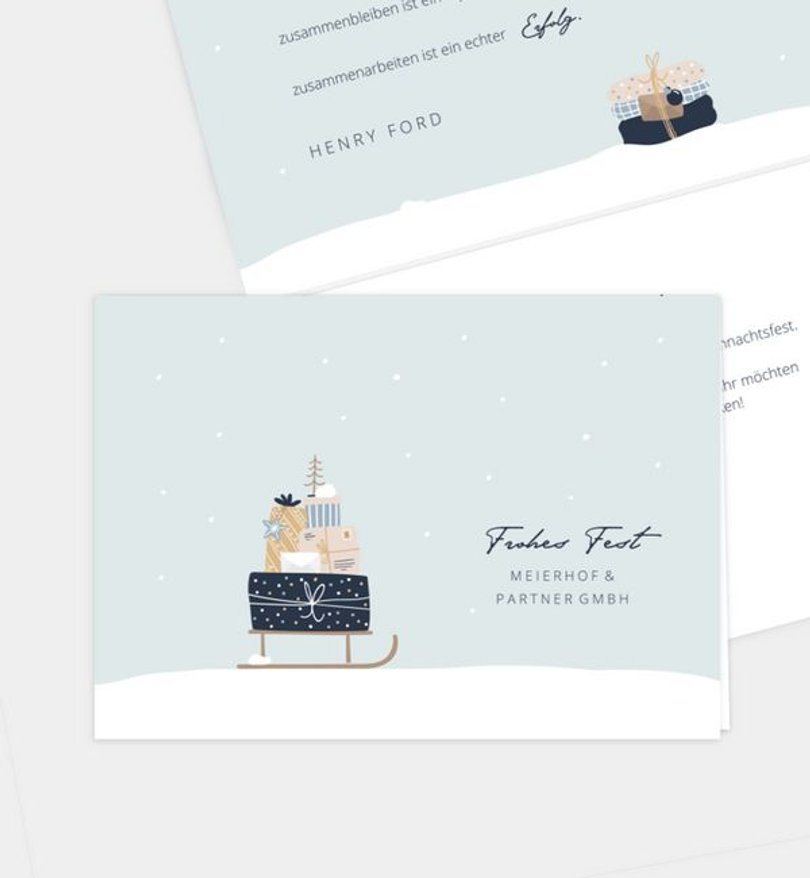 Weihnachtskarte Weihnachten geschäftlich Geschenkeschlitten