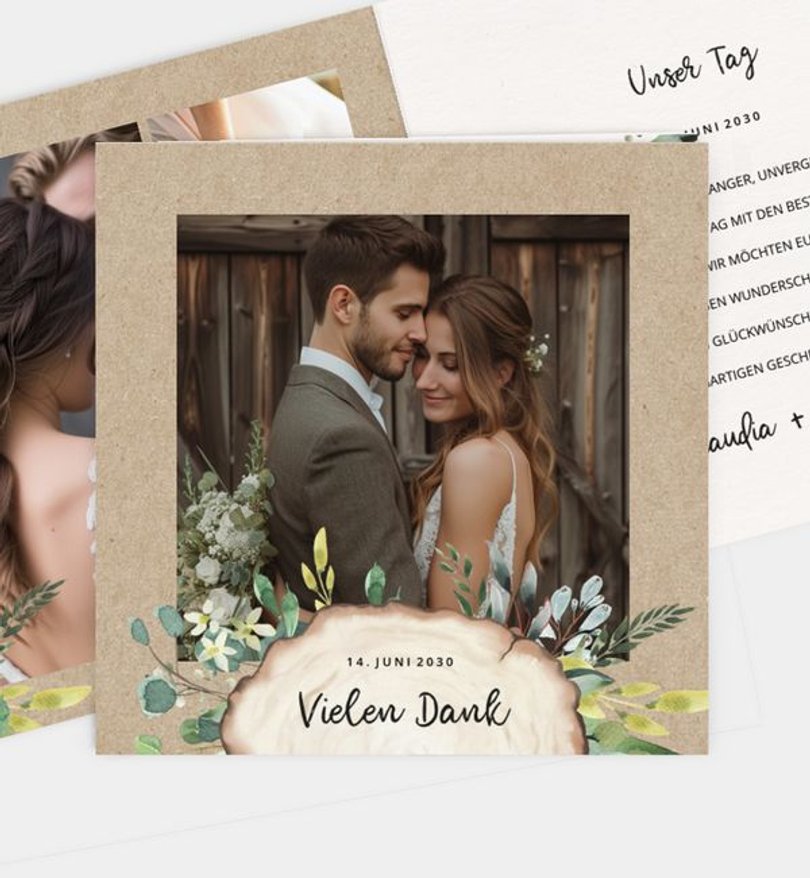 Dankeskarte Hochzeit Wooden Love