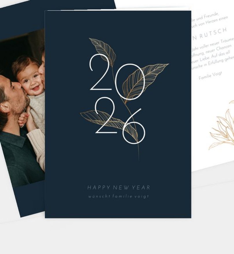 Neujahrskarte Weihnachten Golden Leave