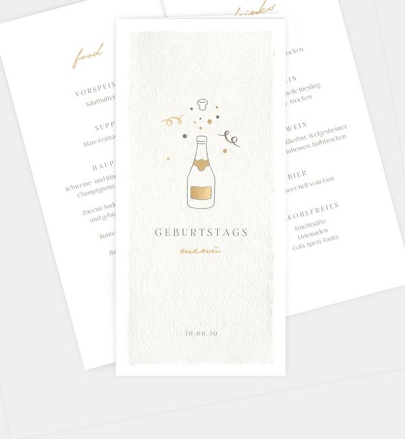Menükarte Geburtstag Champagne