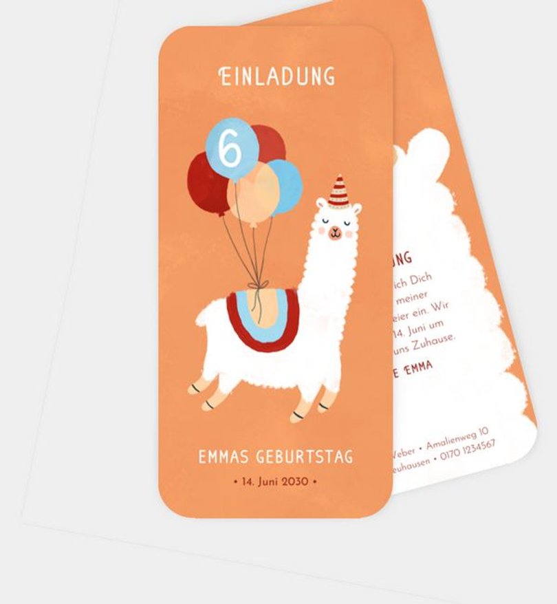 Einladungskarte Kindergeburtstag Lama