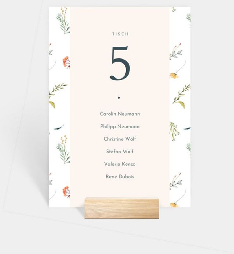 Gruppentischkarte Hochzeit Allover floral print
