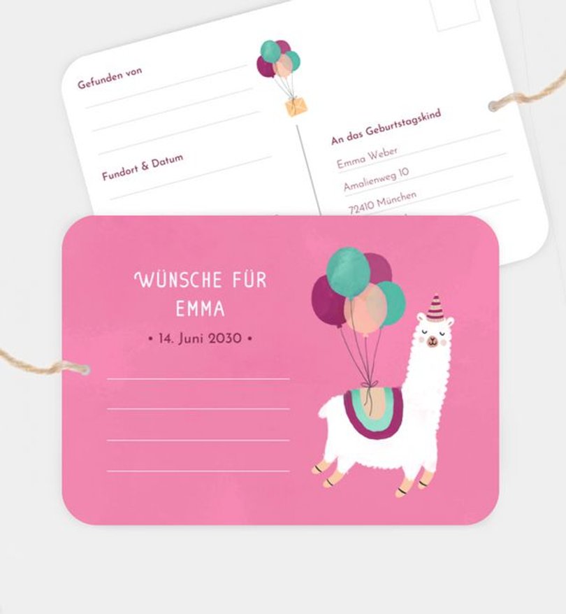 Ballonkarte Kindergeburtstag Lama