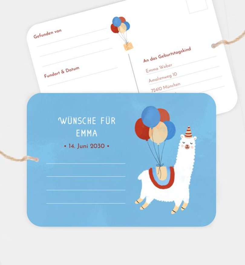 Ballonkarte Kindergeburtstag Lama